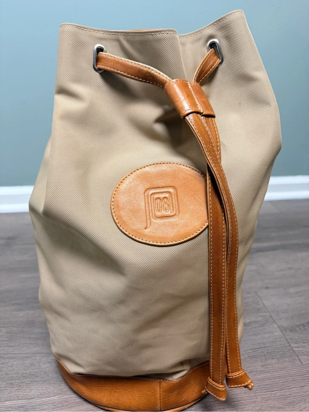 Vintage 08 Collection Leather Canvas Drawstring Field Backpack Duffel Bag